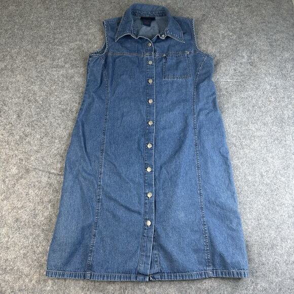 Vintage Denim & Co Denim Dress Medium Button Front Y2K Cotton Cowgirlcore - Picture 1 of 7